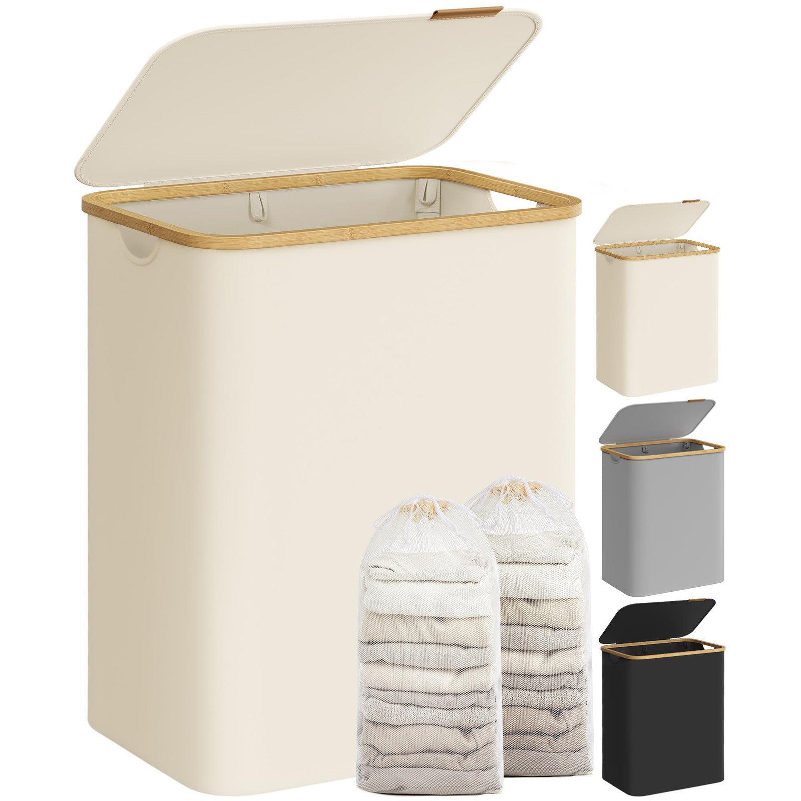 Panier à linge 2 compartiments 130L coffre de rangement à linge avec couvercle