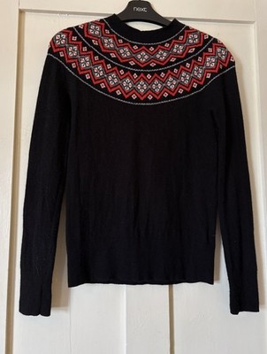 Hobbs schwarz Fair Isle Merinowolle Kaschmir Mischung Strick Pullover XS (30'' Brustumfang)