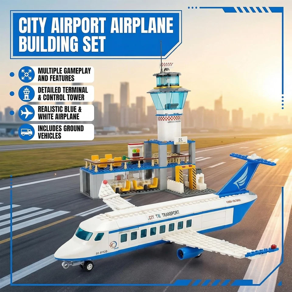 City Passenger Airplane Building Blocks Set with Plane,Airport, Terminal - Image 4 of 4