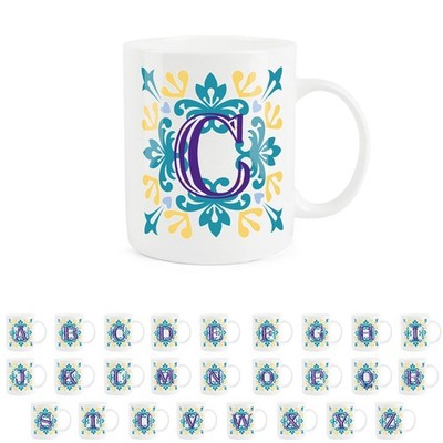 Marokkanische Kachel Buchstabe C Tasse - Blau & Gelb Bone China Alphabet Geschenk Tasse