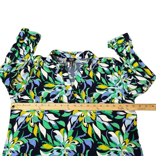 Jones New York Signature Bluse Medium Navy Mehrfarbig Blumenmuster Langarm - Bild 3 von 7