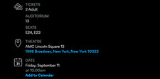 IMAX 70mm The Odyssey Tickets - AMC Lincoln Square, CENTER SEATS Sept 11, 10AM