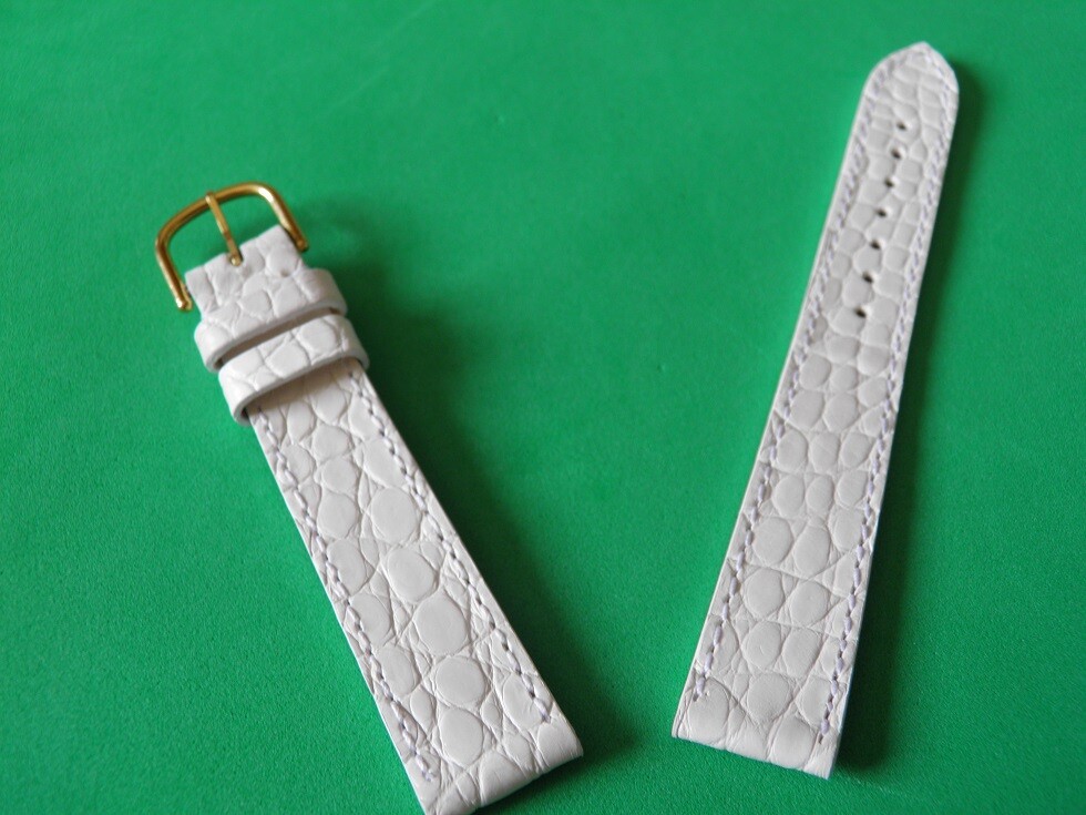 Bracelet en crocodile véritable blanc 16mm fait main finition cousue mains