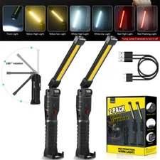 2PCS Magnetic Rechargeable COB LED RED Work Light Lamp Flashlight Folding Torch