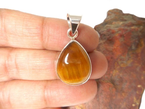 Teardrop TIGERS EYE Sterling Silver Gemstone PENDANT 925 - Picture 4 of 6