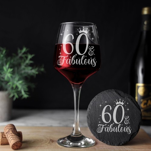 60 and Fabulous Engraved Wine Glass 60th Birthday Gift - Personalised 60th Glass - Picture 5 of 27