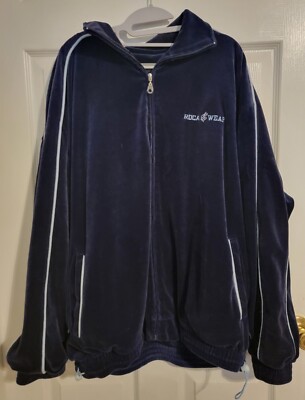 VTG Y2K Rocawear Track Jacket Mens XXL Blue Velour White Stripes Back Logo