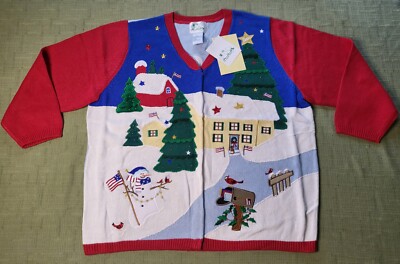 VTG THE QUACKER FACTORY Christmas Cardigan Small Angel Snowman NWT QVC STYLE 2XL