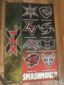 Vintage Original XFL FOOTBALL Smashmouth Team Logos POSTER 2001