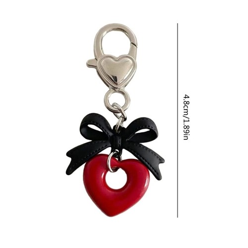 Unique Black Bowknot Heart Pendant Keychain Ornament Vintage Keyrings Accessory - Zdjęcie 8 z 8