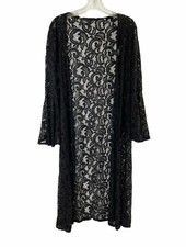 Objex Womens Beach Pool Swim Cover Up Size XL Open Front Black Lace Sheer