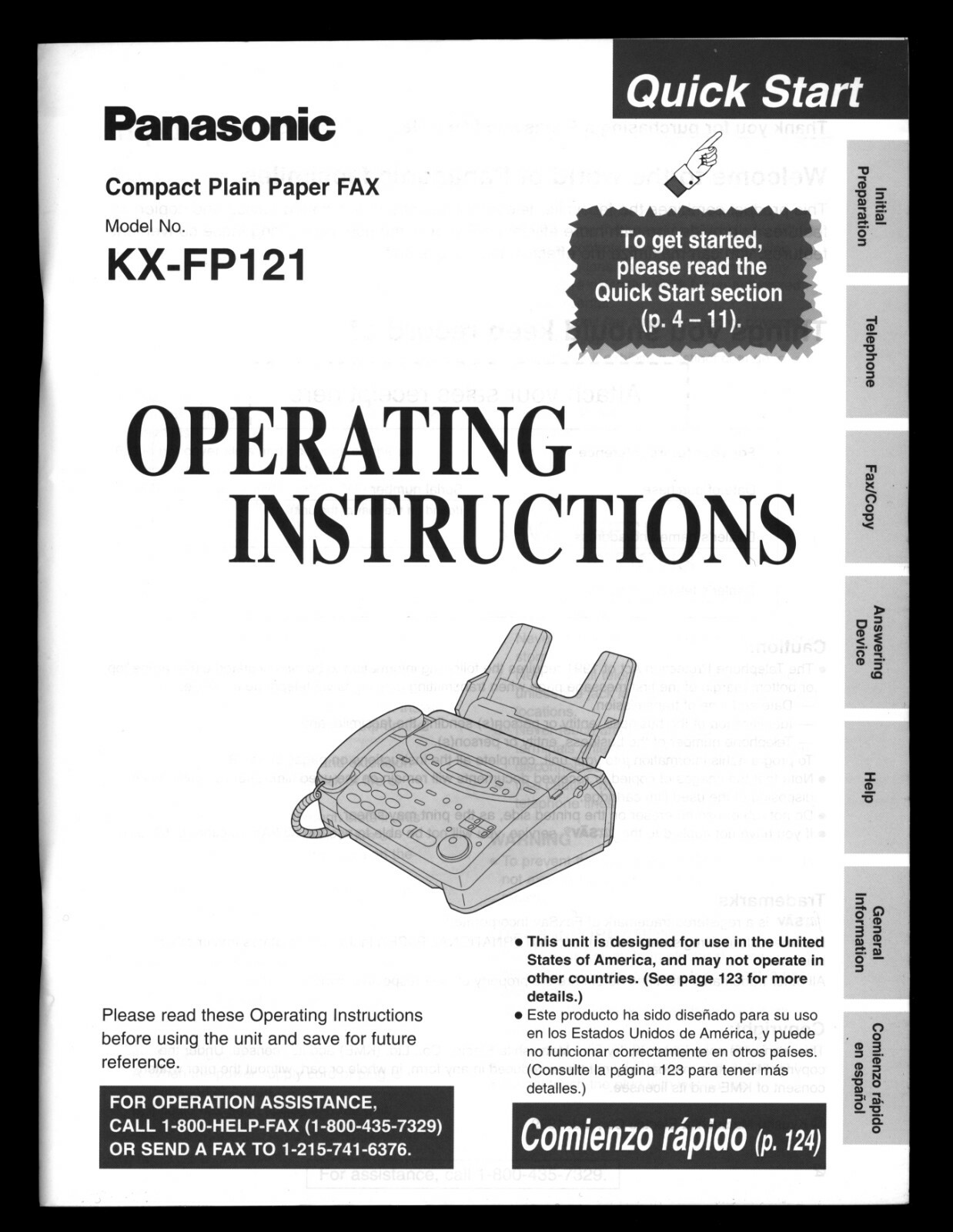 Panasonic Plain Paper FAX KX FP121 Operating Instructions original owners Manual