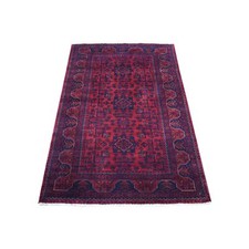 3'3" x 5' Deep Red Afghan Khamyab Extra Soft Wool Hand Knotted Rug R68096