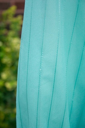 VTG 80s Lovely *SECRETARY CHIC* Pleated SEAFOAM GREEN New Wave DAY DRESS XS-S - Picture 6 of 6