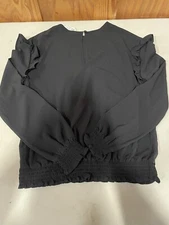 H & M Black Ruffle Shoulder Detail Blouse Size 18 in Excellent Condition