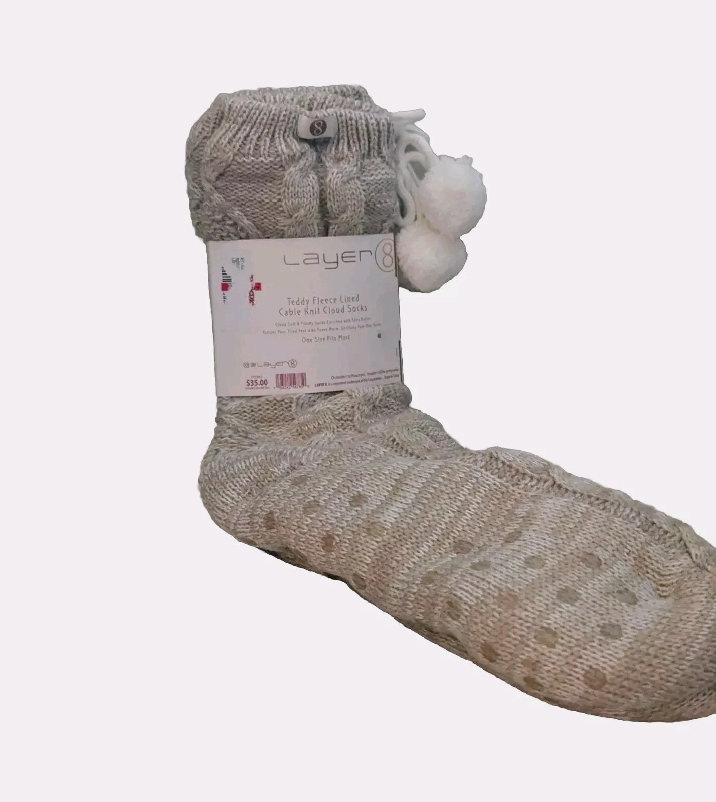 NWT Wm Layer 8 Teddy Fleece Lined Cable Knit Cloud Socks Enriched W/Shea Butter