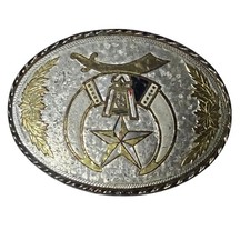 Vintage Shriners Masonic Belt Buckle Star Sword Design Distressed