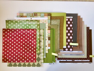 Polka Dot Scrapbook Paper In Brown And Greens   Some Checks Too 12 X 12 25 Sheet
