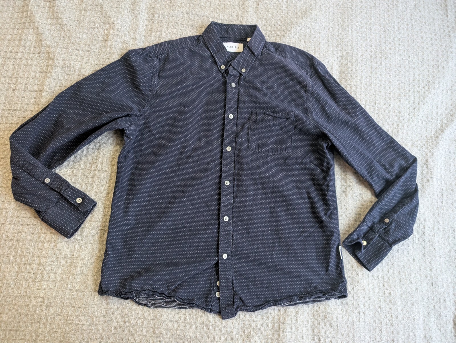 Penfield Shirt Men Large Blue White Polka Dot Button Down Long Sleeve