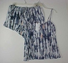 Jessica Simpson 2 pc Lingerie Cami  Shorts Navy  White Tie Dyed Set NWT Sz L