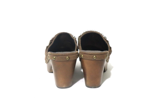EOS Size 9 Womens Dark Brown Metalcris Circles Wood Unit Platform Clogs - Picture 4 of 6