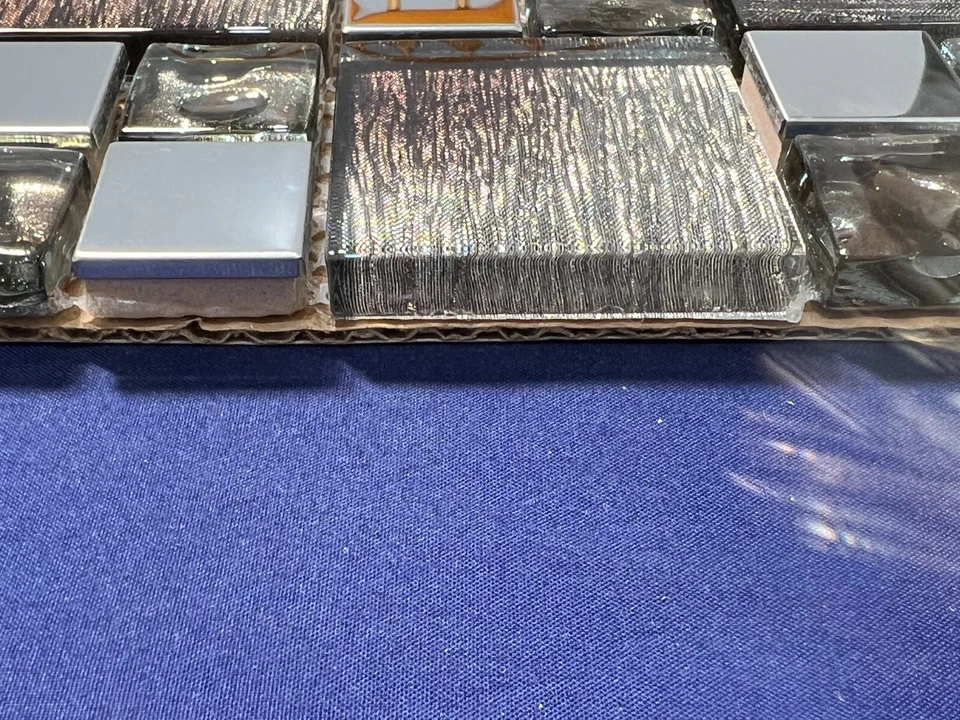 NY46 Silver Brown Gradient Glass/Metal Square Mosaic Tile Kitchen Bathroom 7 pcs - Image 4 of 4