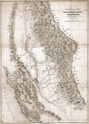 1848 TOPO MAP OF 1848 GOLD AND QUICKSILVER DISTRICT OF CALIFORNIA