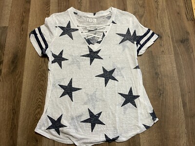 Maurices Shirt, Women's Size Large, White Black, V-neck, Criss-cross Neckline