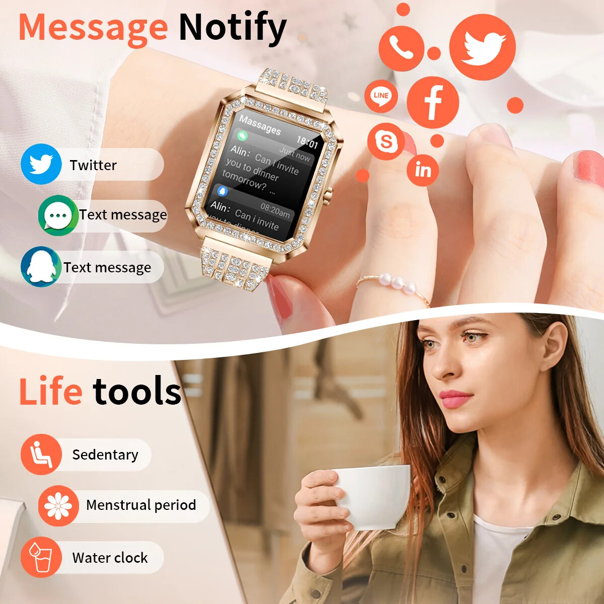 Smart Watch Women Smartwatch Ladies Wristwatch Bluetooth Call