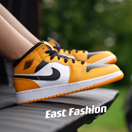 Nike Air Jordan 1 Mid Taxi (554724-701) Shoes White Black Yellow Size 4Y-7Y | eBay