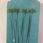 VINTAGE X 4 YELLOW GLASS & CLEAR STEM FISH COCKTAIL SWIZZLE STIRRERS STICKS 8" — photo 2