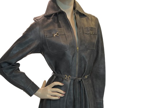 Sz S~M Vtg 60s MOD Gray VINYL COAT DRESS Joseph Magnin Ginala Front Zip Boho - Picture 7 of 16