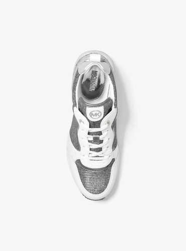 MICHAEL KORS Crista Mixed-Media Trainer-White w/Silver Glitter-Size 9-Authentic! - Picture 12 of 12