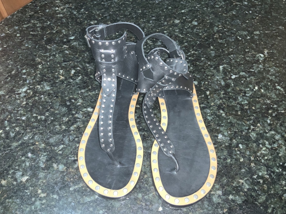 isabel marant Black Studded Thong Sandals 40