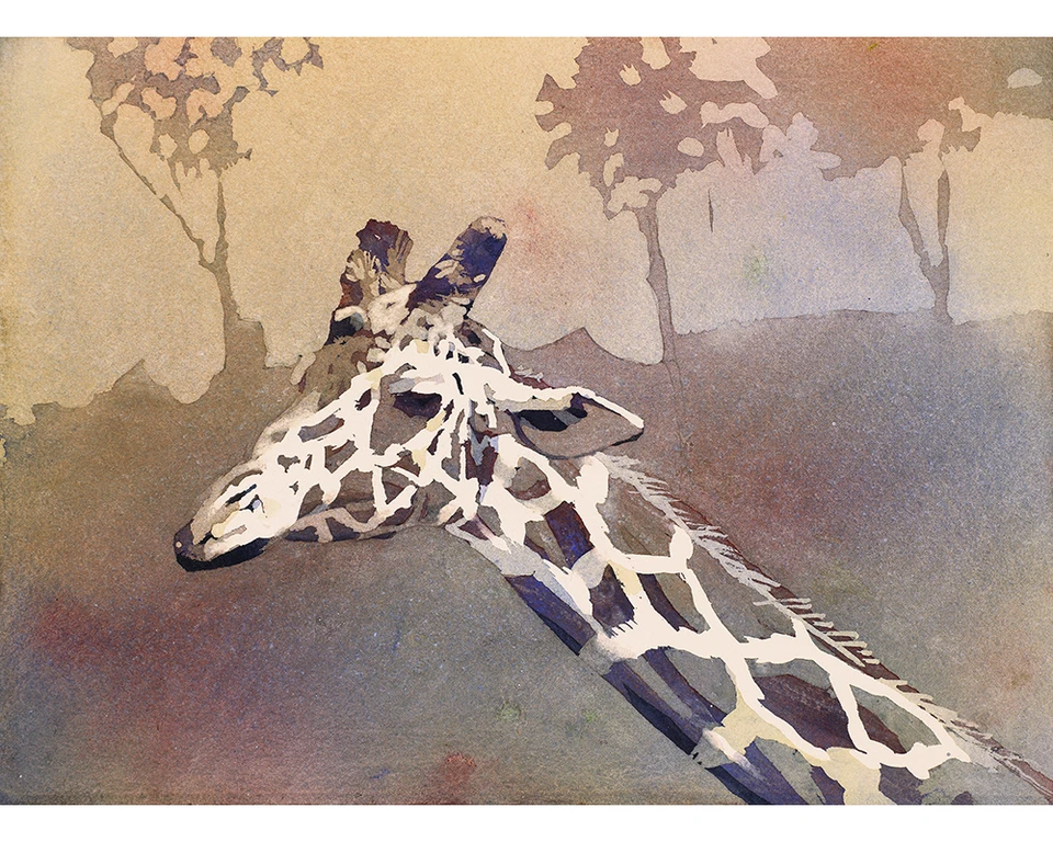 Fine art watercolor painting of giraffe.  Print of original watercolor painting - Image 3 of 4