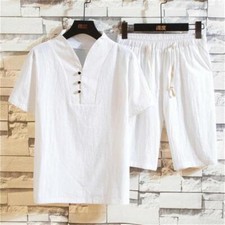 Men's Leisure Summer Retro Comfort Short Sleeve T-shirt Shorts Pants Suits 2PCS