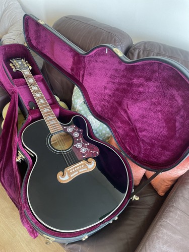 The Epiphone J-200 EC Acoustic-Electric Guitar in black and Hard Case