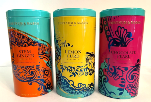 LOT Of 3 *Empty* FORTNUM & MASON Tea Biscuit Cookie TINS Lemon Ginger Chocolate - Picture 1 of 6