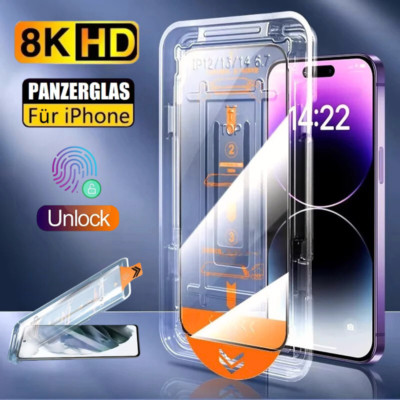  Display Panzerfolie + Anbringhilfe für iPhone 16 15 14 13 Pro Max Schutzglas 