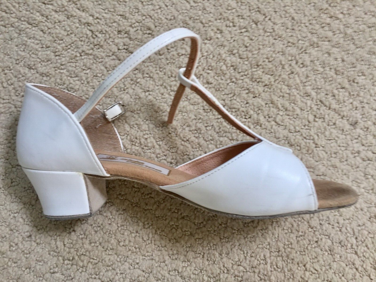 Aida Ballroom Dance Shoes White Leather Girls Block H… Gem