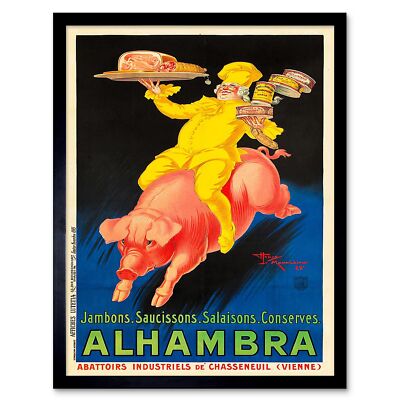 Werbung Essen Alhambra Schinken Wurst Schwein Schwein Koch Frankreich 12 x 16 Zoll gerahmter Druck