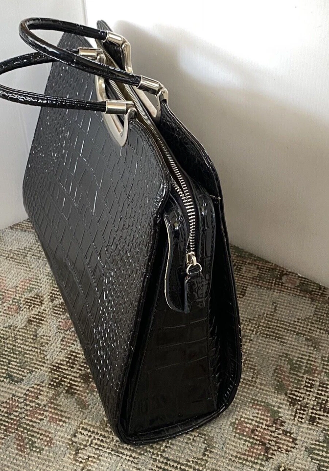 DASEIN Handbag Satchel Purse Tote Croc Embossed Bag PU leather black briefcase - Image 3 of 4