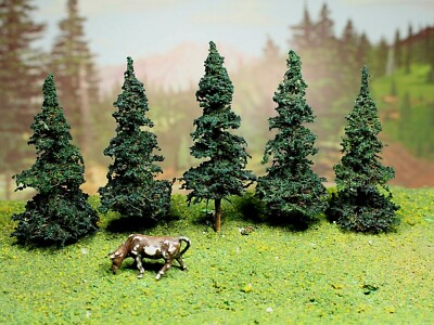5 pcs 3'' DARK GREEN ELK RIVER PINES: Hand Made Model Trees Scenery