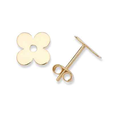14K Solid Gold Four Leaf Flower Clover Studs