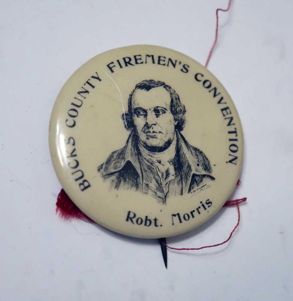 1926 ANTIQUE MORRISVILLE PA FIREMEN'S CONVENTION PIN  WITH ROBERT MORRIS RARE