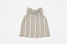 NWT Brunello Cucinelli Girls Ruffle VNeck Collar Stripe Dress Top W/Beading A228