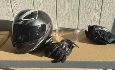 hjc fg-17 helmet With Sena 30k Alpinestars Gloves And Dark And Clear Faceshield