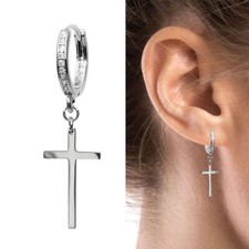 Argento Brillanti Anelli con Croce Ciondolo Charm Acciaio Inox Orecchino Singolo