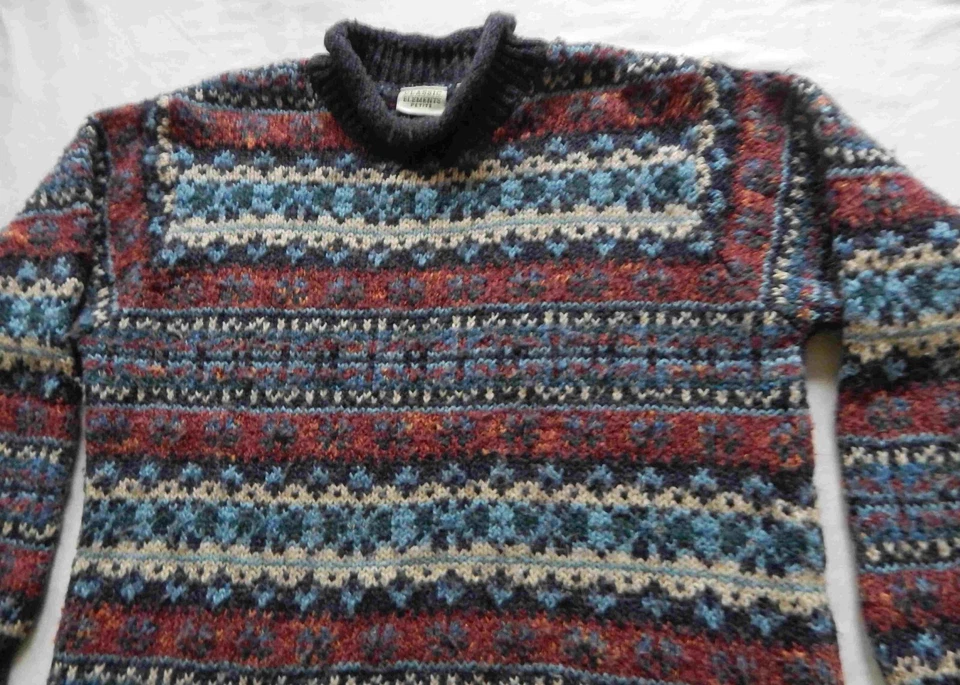 Suéter Pullover Azul Rosa Rayas Geométrico Cuello Alto - Grande Pequeño Para Mujer Foto 4 de 4