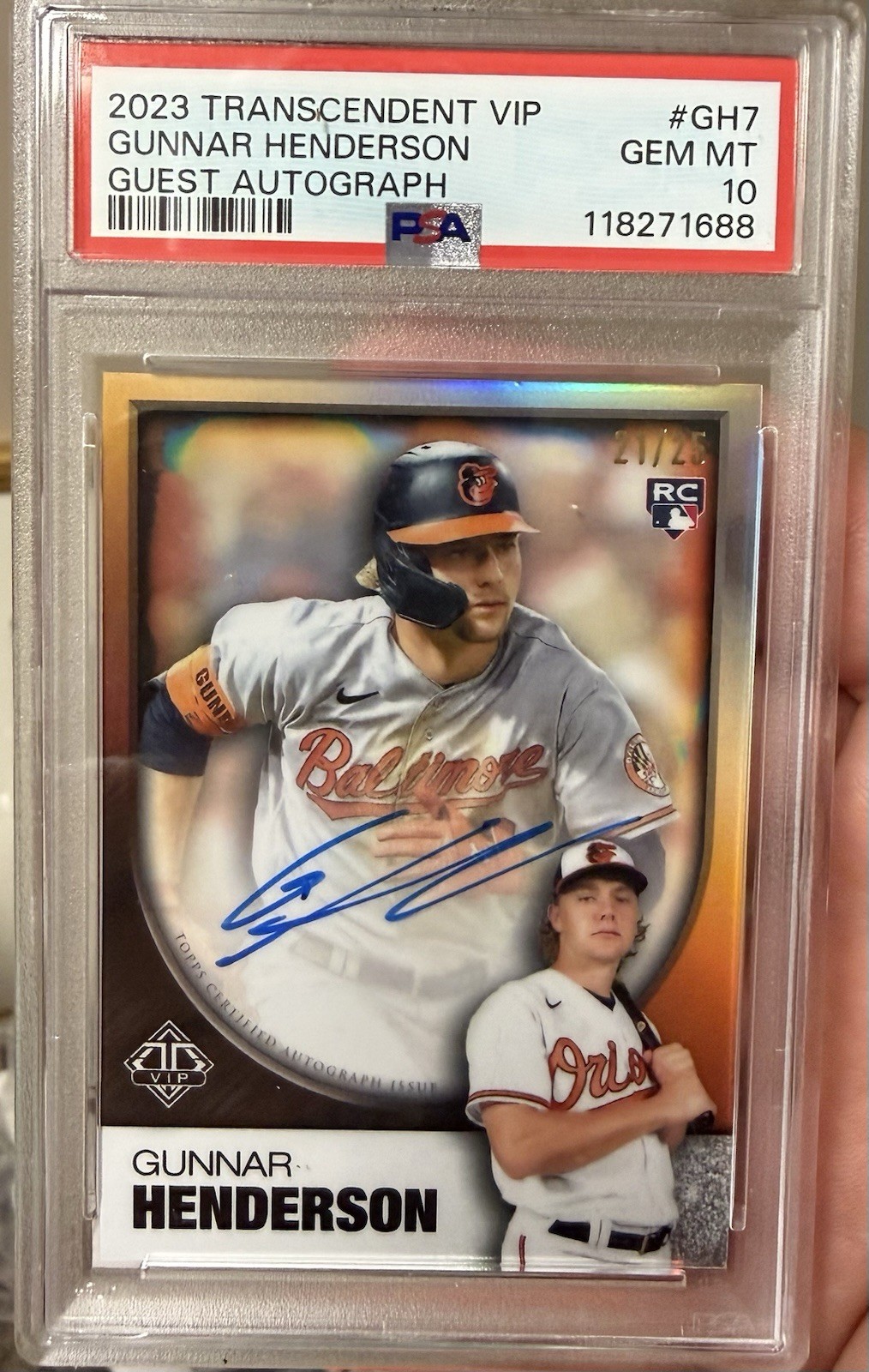 Gunnar Henderson 2023 Topps Transcendent VIP RC Auto Orange /25 PSA 10 Orioles
